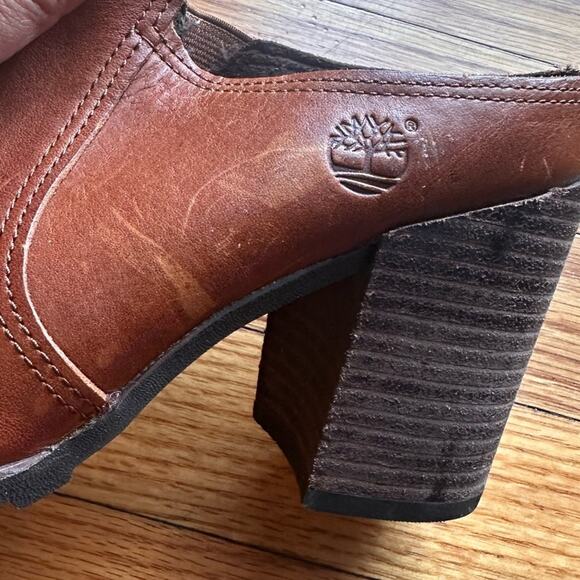 Timberland Swazey Brown Leather Heeled Mules/Clogs – Size 6 - Picture 3 of 10